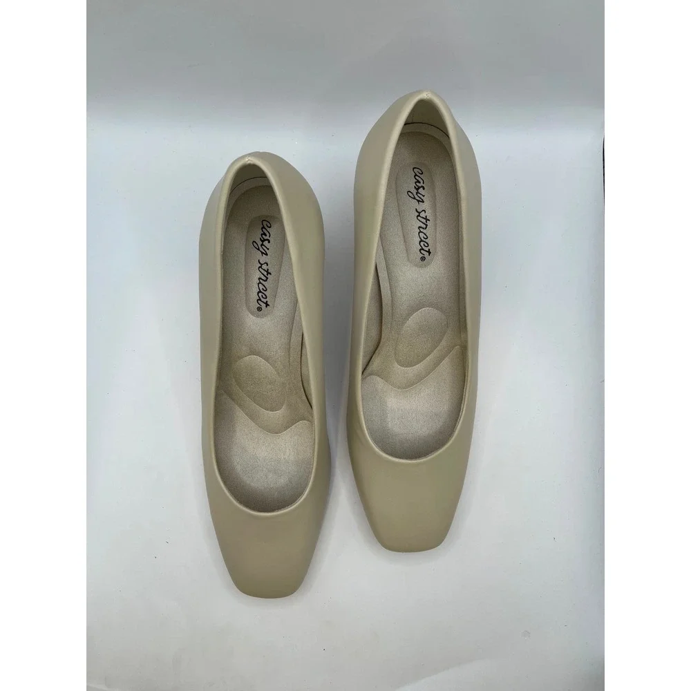 Easy Street Poet Bone Square Toe Pumps Womens 9 WW Block Heel Shoes